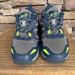 Avia Boys Sz 1 Y Sneakers Athletic Shoes Blue W/ Lime Trim Memory Foam EUC